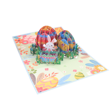 Cute Pop Up 3D Happy Bunny Easter Eggs Greeting Card with Envelope