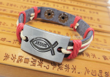 Expression Leather Bracelets Carved JESUS in Fish plate