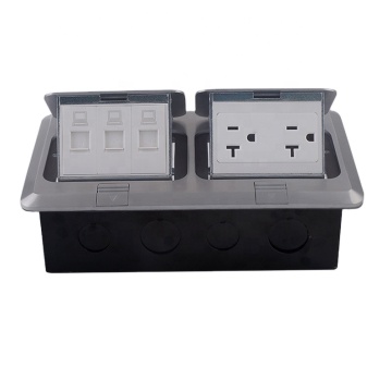 Silver Dual Pop-Up Floor Box Electrical Kit with USB TR & 3-Port RJ45 Datacom Receptacle | 15 Amp Aluminum Alloy