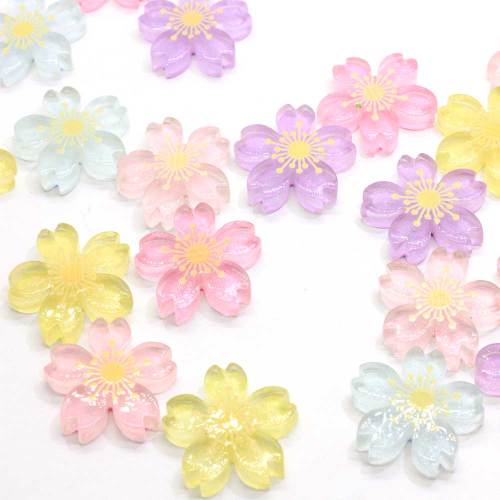 Beautiful Cherry Blossom Flower Shaped Resin Flatback Cabochon For Girls Garment Accessories Or Bedroom Ornaments Beads