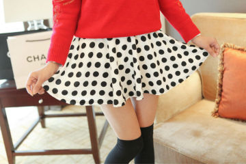 Spring Summer Wild Style Black Dot Pattern Skirt Pleated Short Skirt Q308