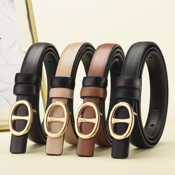 Cool and Cute European Gold Buckle Double-sided Leather PU Belt for Women