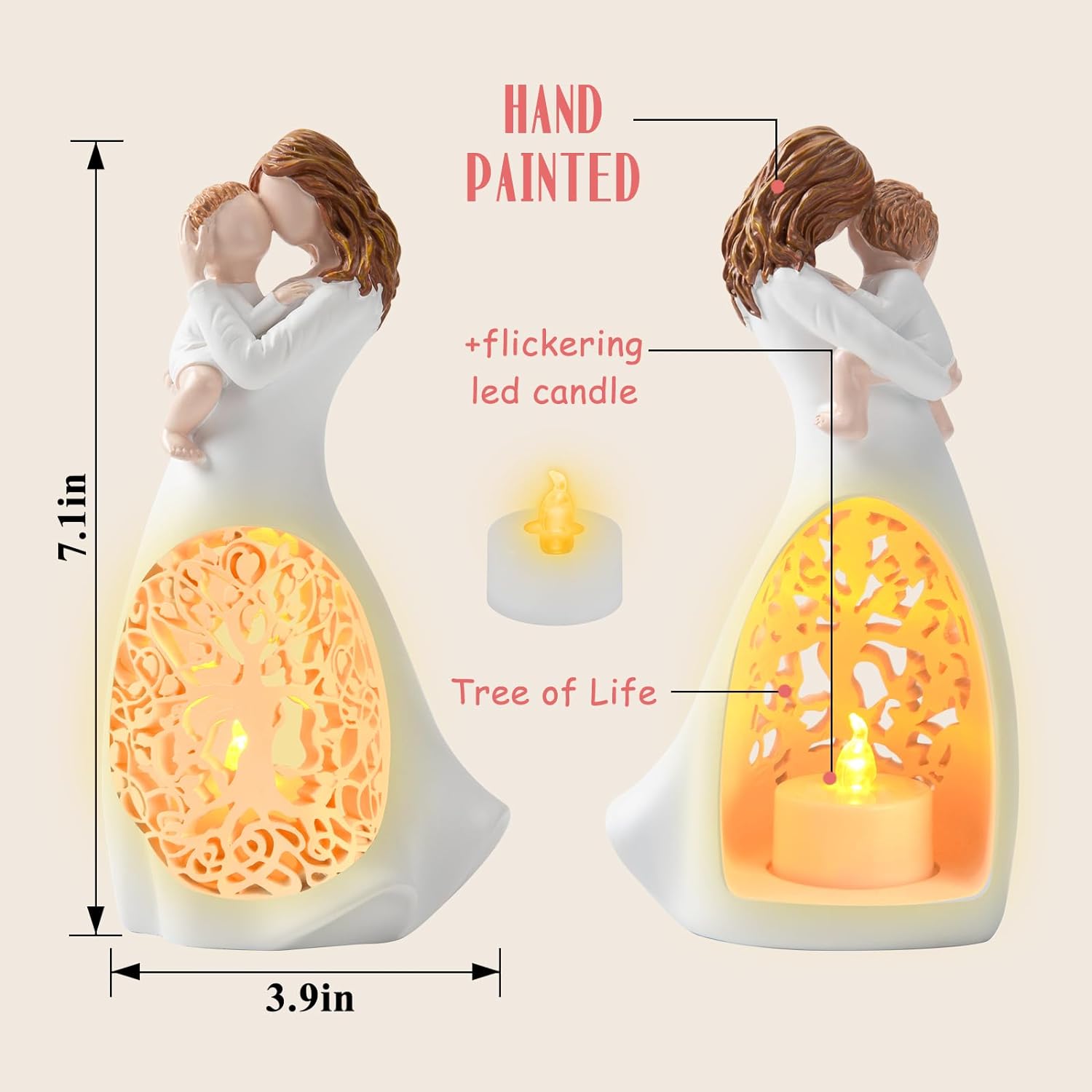 Flickering LED Candle Holder Statue for Mom and Child