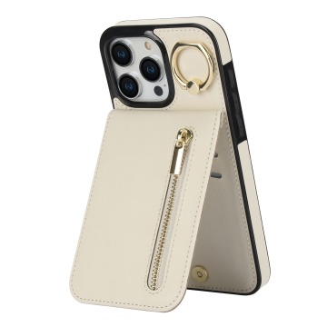 Case de teléfono con cremallera de cuero con ranura para tarjetas para iPhone 16 Pro Max