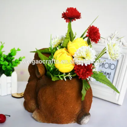 resin garden decorative brown rabbit pot plants