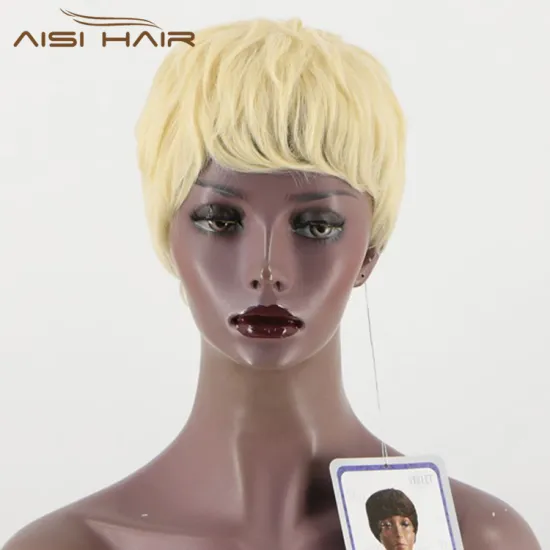 Aisi Hair Wholesale Price Short Pixie Cut Blonde Hair Wigs With Bangs Top Quality Heat Resistant Synthetic Wigs For Black Women