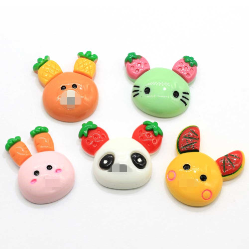 Cartoon Animal Head With Fruit Ears Resin Cabochon 100 Artificial Rabbit Panda Crafts Charms Diy Art Decor Jewelry Making Shop