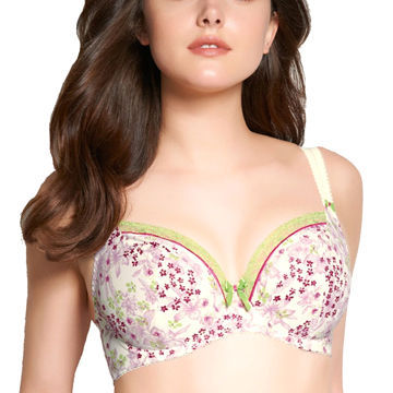 Floral Print Push-up Bras, 80% Polyamide and 10% Spandex Fabric with Pads and Adjustable Straps