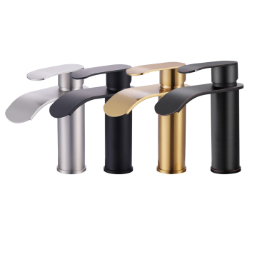 Modern Bathroom Basin Faucet with Ceramic Valve and Waterfall Spout in Nickel
