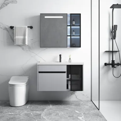 BMCUN Luxury Bathroom Collection: 304 Stainless Steel Lauren Basin, Gold Ceramic Slab, Vanity Mirror, and Cabinet