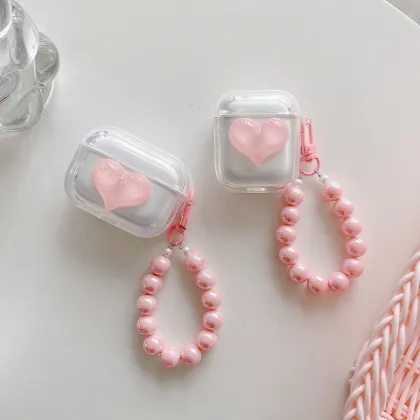 Sparkling Pink Love Earphone Case with Chain for AirPods Pro