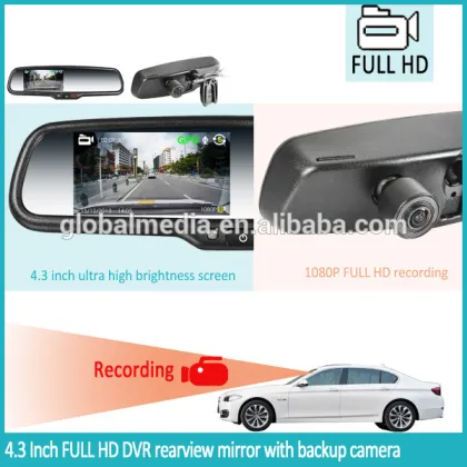 Car rearview mirror with 4.3 inch LCD dash cam 1080P HD video recording Ambarella A7 DVR with camera