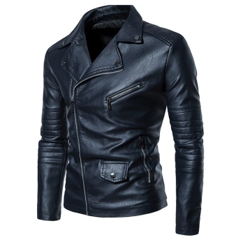 Wholesale Men's PU Leather Jacket - Winter Retro Locomotive Washed Lapel Jacket