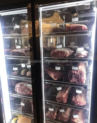 3-Door Glass Meat Dry Aging Cooler with LED Light - Angus Beef Dry Ager Curing Refrigerator
