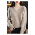 Neuer V-Ausschnitt Feste Farbbubble Sleeve Pullover