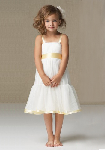 A-line Wide Straps Knee-length Satin Organza Flower Girl Dress