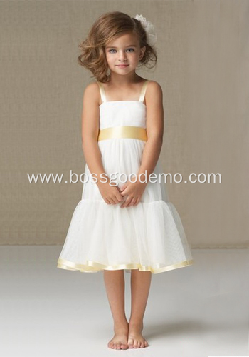 A-line Wide Straps Knee-length Satin Organza Flower Girl Dress