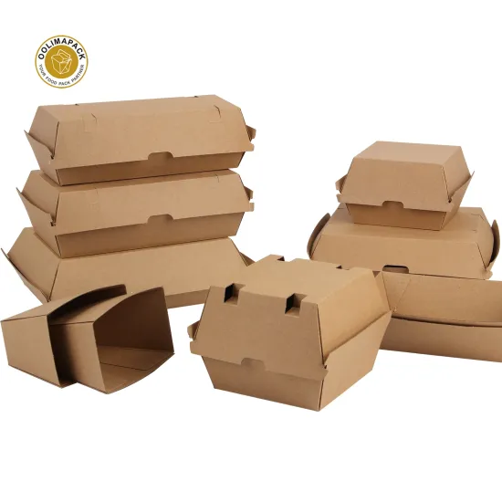 Custom Printed F-Flute Corrugated Super Thick Paper Packaging Boxes for Hamburger and Food Contact