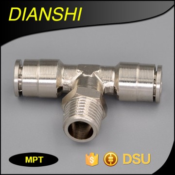 MPT hexagon head 3 way male equal Tee Metal Push in Fittings brass T shape metal pipe fitting