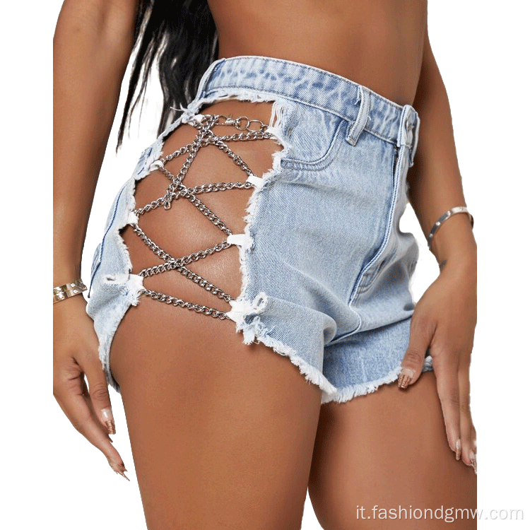 Women Club Club High Waist Denim Shorts Stretch Jean