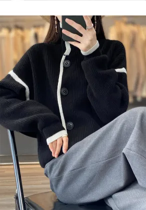 Retro small lapel simple patchwork single breasted coat