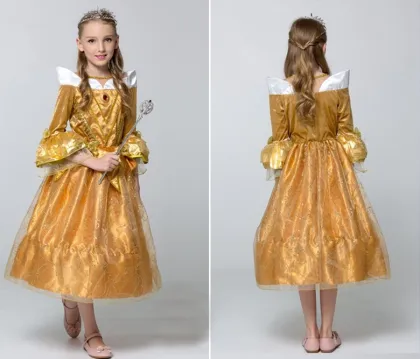 Golden Ball Gown Princess Costume for Girls: A Royal Dress-Up Experience