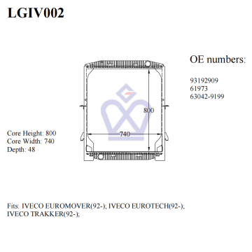 Iveco, truck radiator, 93192909, 61973, LGIV002