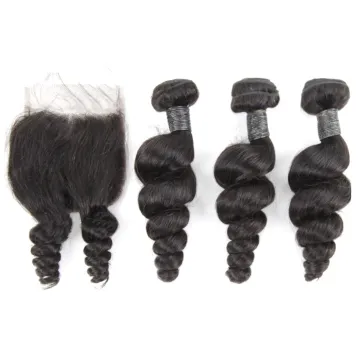 Cuticle Align Indian Spring Curl Loose Wave Bundles With Closure 100% Remy Human Hair 3 Bundles With 4*4 Lace Closure Free Part