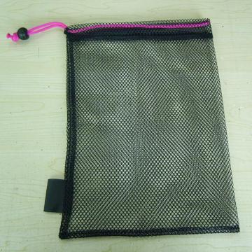 Black Mesh Drawstring Bag with Carry Handle