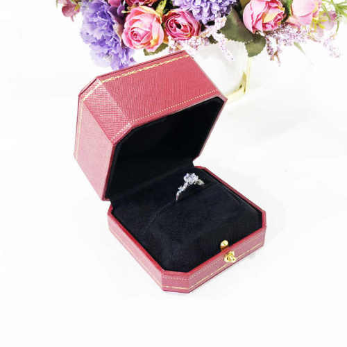 European printed octagonal red ring jewelry box