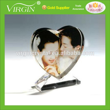 3D laser engraved crystal heart shape iceberg photo frame for wedding souvenirs