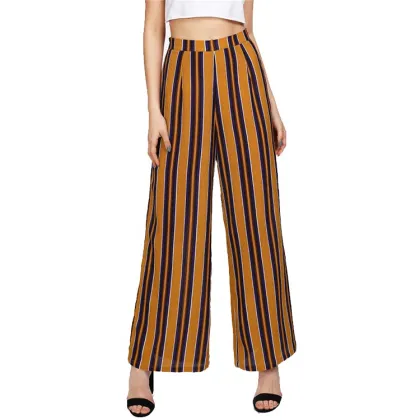 High Slit Striped Palazzo Pants Manufacture Wholesale Fashion Women Apparel