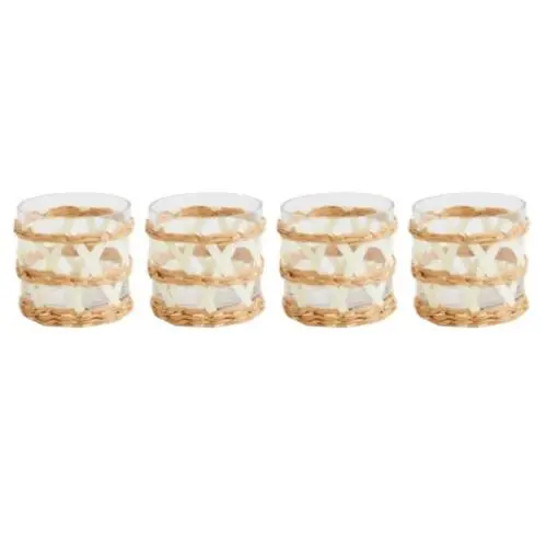 rattan plaited decorative Glasses with Wrapped Hurricane