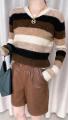 Alpaca Stripe Round Collar Sweater untuk Wanita