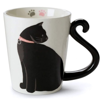 Cute Cat Mug for Coffee and Tea - Black and White Kitty Ceramic Cup