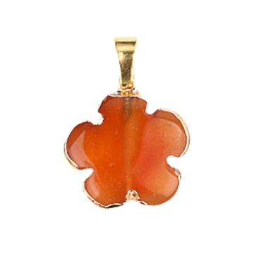 Carnelian 20MM Flower Wrapped Golden Stone Pendant for DIY Making Jewelry