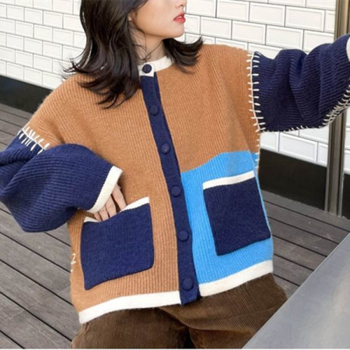 Contrast Panel Sweater Jacket