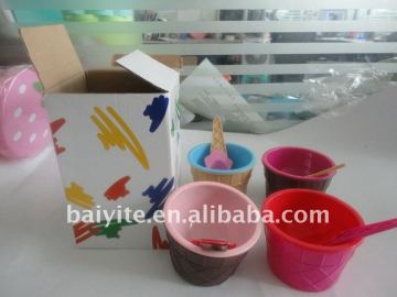 Plastic ice cream cup with spoon