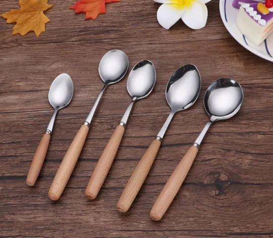 Wooden Handle 304 Stainless Steel Soup Spoon
