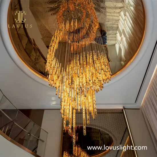Golden yellow glazed Su shape chandelier High luxury villa ceiling chandelier Staircase creative chandelier