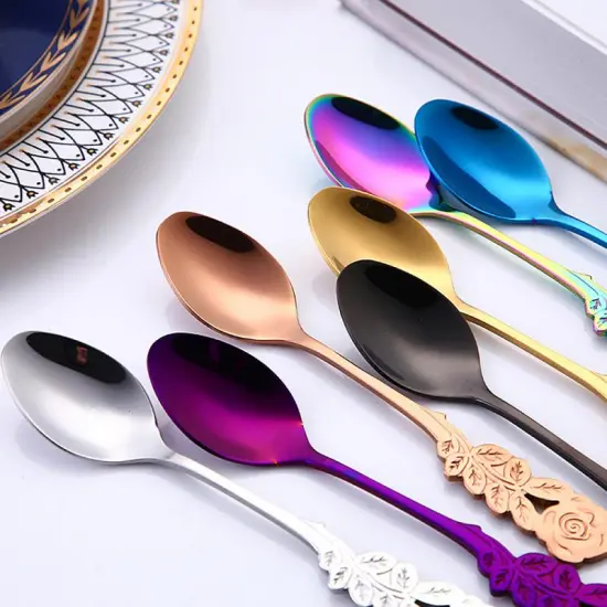 2020 New Vacuum Plating Stainless Steel Coffee Spoon Long Handle Tea Spoons Kitchen Hot Drinking Flatware Drop Shipping