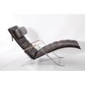 Replica della chaise longue Grasshopper Grasshopper in pelle marrone