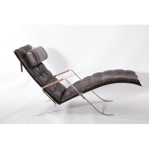 ყავისფერი ტყავის FK87 Grasshopper Chaise Lounge სკამის რეპლიკა