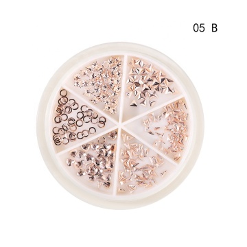 2024 New DIY Shiny Gold Diamond Heart Nail Art Accessories - 6 Grids Alloy Metal Rivet Nail Decoration