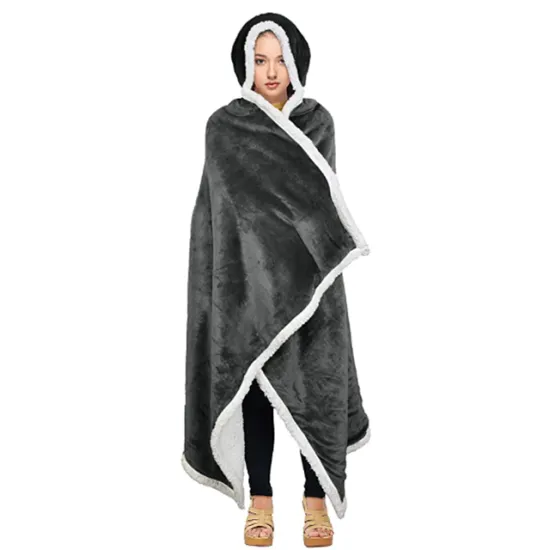 Amazon hot sell  3D Print Warm Comfort Hoodie Blanket Sherpa