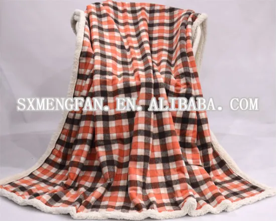 Orange double-woven Checks Print Plaid Blanket
