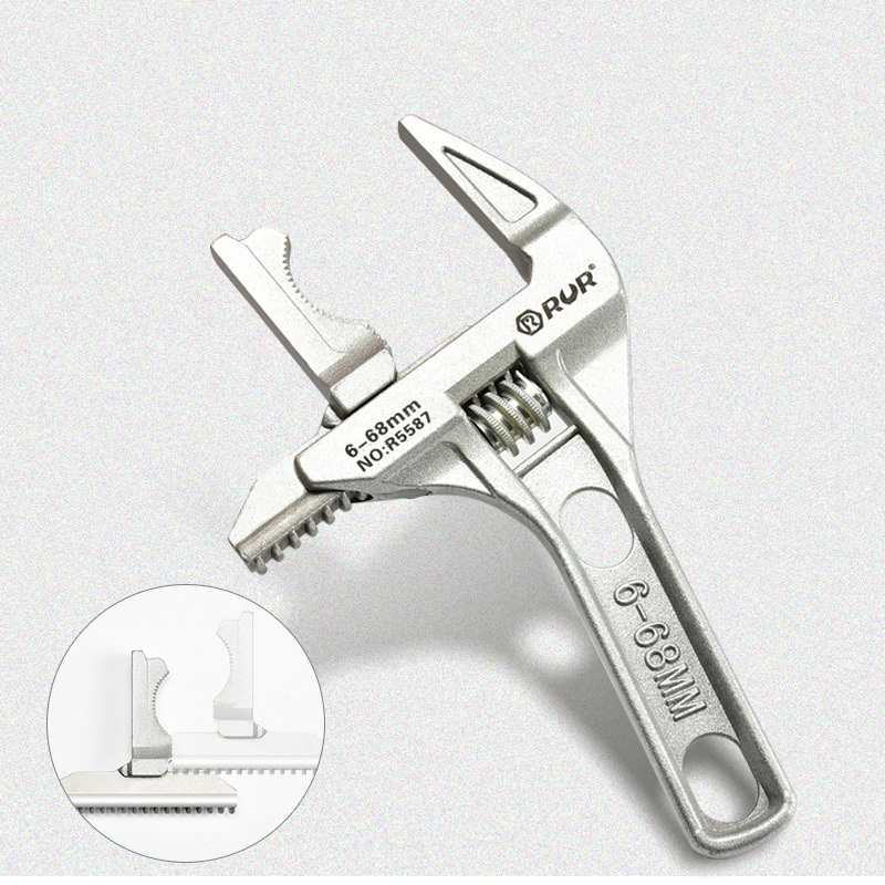 High quality bathroom water pipe repair tool aluminum alloy large opening short handle adjustable dual purpose wrench
