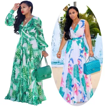 Plus Size 5XL Women's Floral Sheer Sundress - African Attire Boho Maxi Dress for Summer