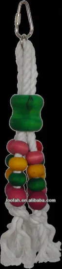 colourful wooden circles and cotton rope toy for bird