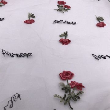 Grand tissu de tulle de broderie de fleur de rose de mode